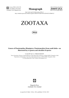 Genera of Pentatomidae (Hemiptera: Pentatomoidea) from South India—An Illustrated Key to Genera and Checklist of Species