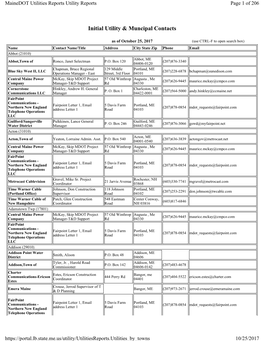 Initial Utility & Muncipal Contacts