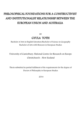 Philosophical Foundations for a Constructivist and Institutionalist Relationship Between the European Union and Australia Gyula