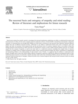 The Neuronal Basis and Ontogeny of Empathy and Mind Reading: Review of Literature and Implications for Future Research