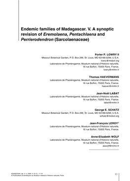 Endemic Families of Madagascar. V. a Synoptic Revision of Eremolaena, Pentachlaena and Perrierodendron (Sarcolaenaceae)
