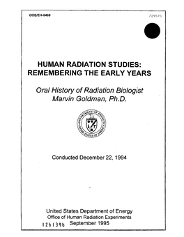 Human Radiation Studies: Remembering the Early Years