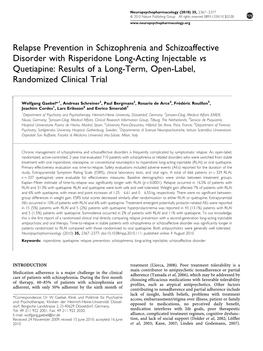 Relapse Prevention in Schizophrenia and Schizoaffective