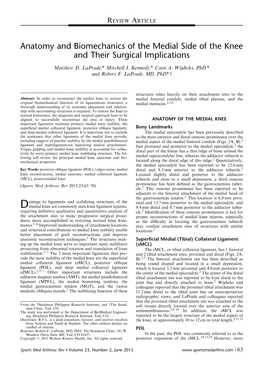 Anatomy and Biomechanics of the Medial Side of the Knee and Their Surgical Implications