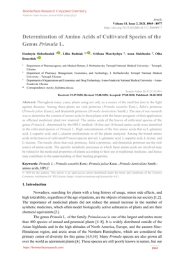 Determination of Amino Acids of Cultivated Species of the Genus Primula L