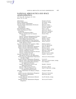 NATIONAL AERONAUTICS and SPACE ADMINISTRATION 603 NATIONAL AERONAUTICS and SPACE ADMINISTRATION 300 E Street SW., Washington, DC 20546 Phone, 202–358–1000