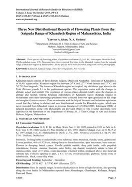 Three New Distributional Records of Flowering Plants from the Satpuda Range of Khandesh Region of Maharashtra, India