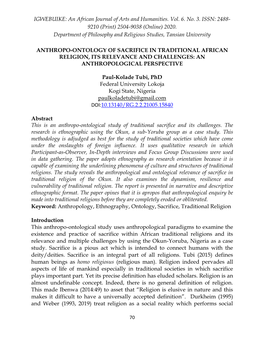 An African Journal of Arts and Humanities. Vol. 6. No. 3. ISSN: 2488- 9210 (Print) 2504-9038 (Online) 2020