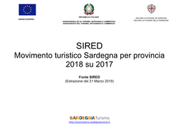 Movimento Turistico Sardegna Per Provincia 2018 Su 2017