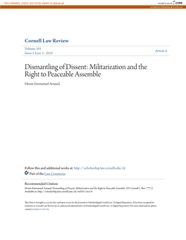 Dismantling of Dissent: Militarization and the Right to Peaceable Assemble Hiram Emmanuel Arnaud
