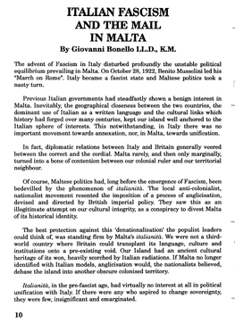 ITALIAN FASCISM and the MAIL in MALTA by Giovanni Bonello LL.D., K.M