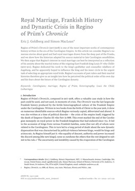 Royal Marriage, Frankish History and Dynastic Crisis in Regino of Prüm's