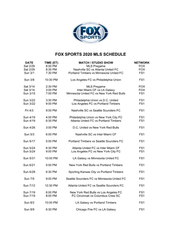 Fox Sports 2020 Mls Schedule