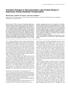 Transient Changes in Flocculonodular Lobe Protein Kinase C Expression During Vestibular Compensation