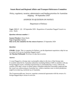 Senate Rural and Regional Affairs and Transport References Committee Policy, Regulatory, Taxation, Administrative and Funding Pr