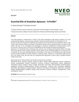Essential Oils of Anatolian Apiaceae -‐ a Profile¶