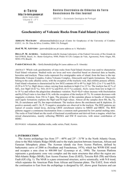 E-Terra Geochemistry of Volcanic Rocks from Faial Island (Azores)