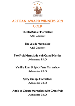 Artisan Award Winners 2021 Gold