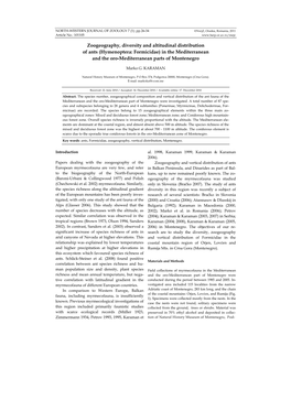 Zoogeography, Diversity and Altitudinal Distribution of Ants (Hymenoptera: Formicidae) in the Mediterranean and the Oro-Mediterranean Parts of Montenegro