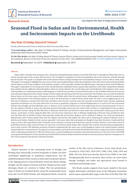 Seasonal Flood in Sudan and Its Environmental, Health and Socieconomic Impacts on the Livelihoods