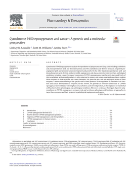 Cytochrome P450 Epoxygenases and Cancer: a Genetic and a Molecular Perspective