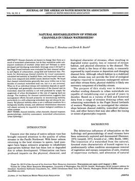 Natural Restabilization of Stream Channels in Urban Watersheds