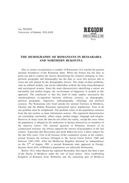 The Demography of Romanians in Bessarabia and Northern Bukovina