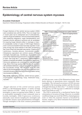 Epidemiology of Central Nervous System Mycoses