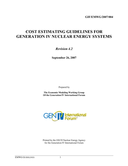 Cost Estimating Guidelines for Generation Iv Nuclear Energy Systems