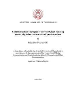 Communication Strategies of Selected Greek Running Events, Digital Environment and Sports Tourism