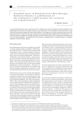 Troubled Water in South-Western New Georgia, Solomon Islands: Is Codification of the Commons a Viable Avenue for Resource Use Regularisation? by Shankar Aswani 1