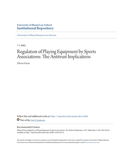 Regulation of Playing Equipment by Sports Associations: the Antitrust Implications Shlomi Feiner