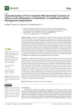 Characterization of Two Complete Mitochondrial Genomes of Atkinsoniella (Hemiptera: Cicadellidae: Cicadellinae) and the Phylogenetic Implications
