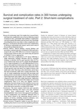 Survival and Complication Rates in 300 Horses Undergoing Surgical Treatment of Colic