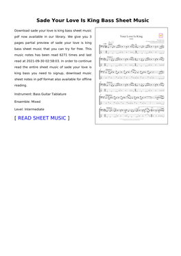 Sade Your Love Is King Bass Sheet Music