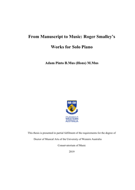 From Manuscript to Music: Roger Smalley's Works for Solo Piano