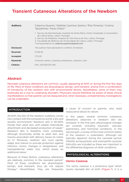 Transient Cutaneous Alterations of the Newborn