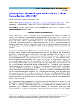 Between Empire and Revolution: a Life of Sidney Bunting, 1873-1936'