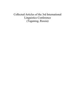 Collected Articles of the 3Rd International Linguistics Conference (Taganrog, Russia)