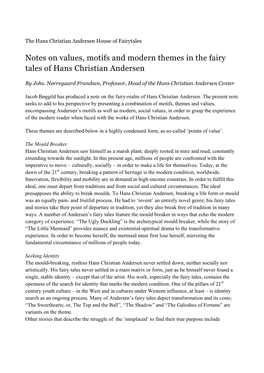 Notes on Values, Motifs and Modern Themes in the Fairy Tales of Hans Christian Andersen