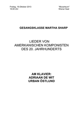 Lieder Von Amerkanischen Komponisten Des 20