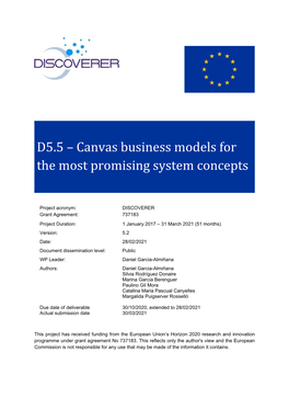 D5.5 – Canvas Business Models for the Most Promising System Concepts