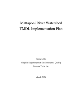 Mattaponi River Watershed TMDL Implementation Plan