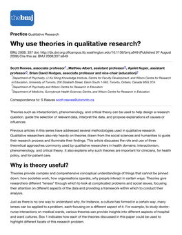 Why Use Theories in Qualitative Research? | the BMJ