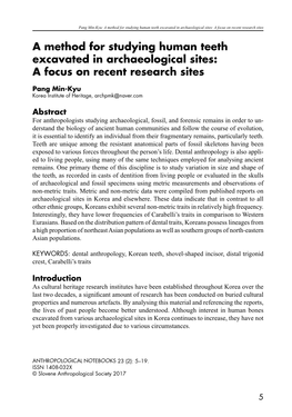 A Method for Studying Human Teeth Excavated in Archaeological Sites: a Focus on Recent Research Sites