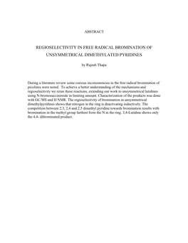 Regioselectivity in Free Radical Bromination of Unsymmetrical Dimethylated Pyridines