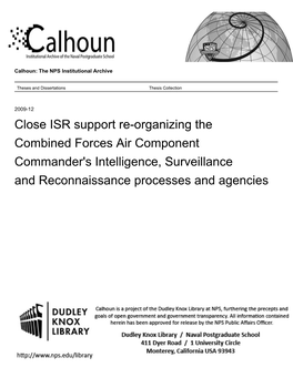 Close ISR Support Re-Organizing the Combined Forces Air Component Commander's Intelligence, Surveillance and Reconnaissance Processes and Agencies