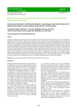 Physical Characterization of Gabiroba Fruits (Campomanesia Adamantium) from Brazil Neotropical Savanna