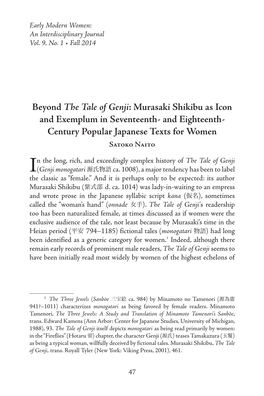 Beyond the Tale of Genji: Murasaki Shikibu As Icon and Exemplum in Seventeenth- and Eighteenth- Century Popular Japanese Texts for Women Satoko Naito