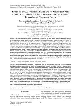 Parasitic Helminths in Ameivula Pyrrhogularis (Squamata: Teiidae) from Northeast Brazil